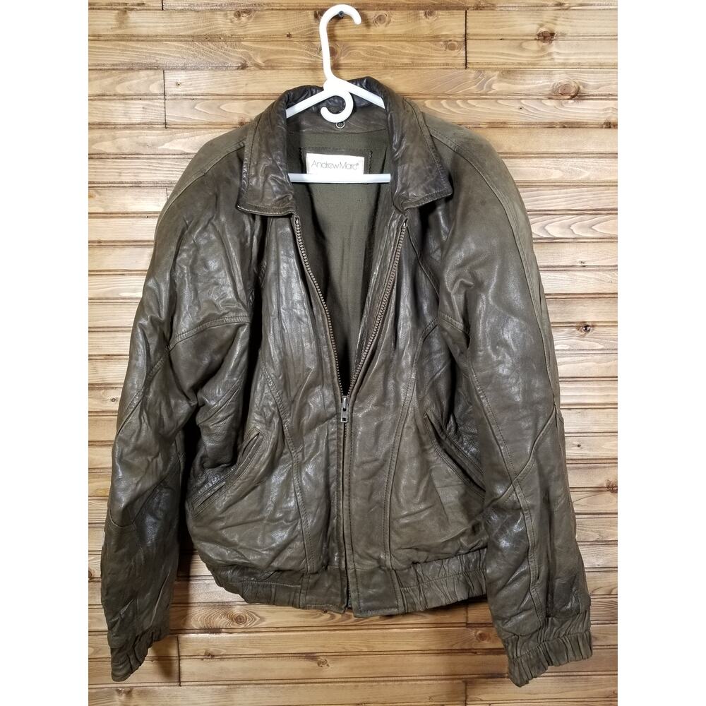 Andrew Marc Large Leather Jacket made in Korea VTG Shoulder Pads Vented